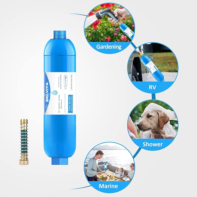 BELVITA Water Filter, 3 Pack - NSF Certified RV Inline Marine Water Filter, Reduces Chlorine, Bad Taste, Odor, Fluoride Removal, Easy Installation, for RVs, Camping, Gardening, Pets