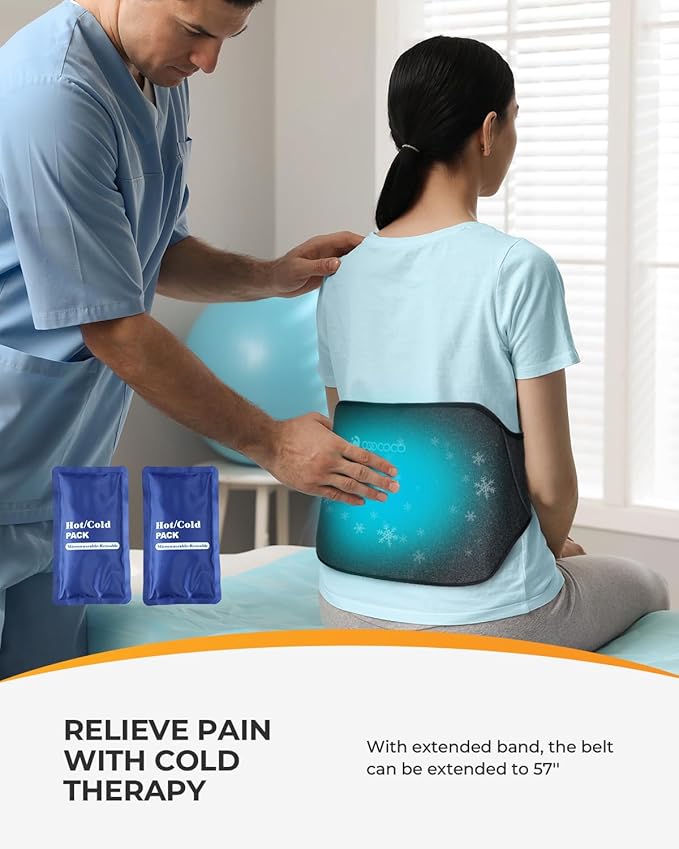 CooCoCo 2-in-1 Heating Pad & Ice Packs for Back Pain Relief, FSA Wearable Heated Pad for Period Cramps, Reusable Lower Back Gel Cold Pack for Sciatica Pain, 5 Heating Levels