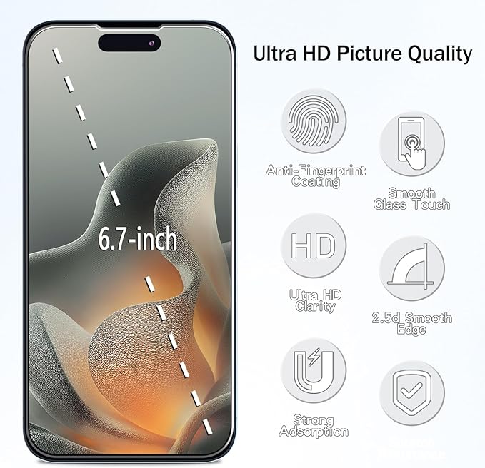 HPTech 2 Pack Anti Blue Light Screen Protector for iPhone 15 Pro Max/iPhone 15 Plus Eye Protection Tempered Glass Film, Easy to Install, Bubble Free