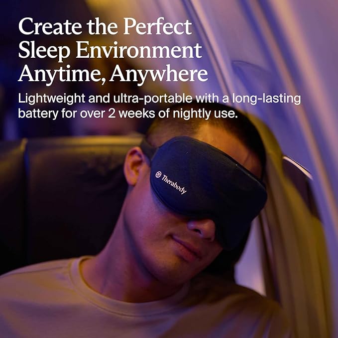 TheraGun Therabody Sleep Mask Ultra-Comfortable, 100% Blackout Sleep Eye Mask with Gentle Eye Massager Vibration for Stress Relief, Headache Relief & Self Care - Facial Massager for Women & Men