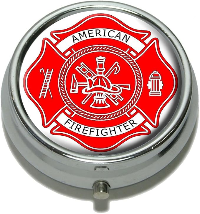 Firefighter Firemen Maltese Cross - American Firefighter - Red Pill Case Trinket Gift Box