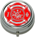 Firefighter Firemen Maltese Cross - American Firefighter - Red Pill Case Trinket Gift Box