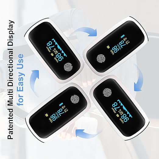 Rechargeable pulse oximeter with respiration, oximeter finger with Pulse Rate SpO2 PI PRR Fast SpO2 Reading Home Outdoor Athletic Sports White