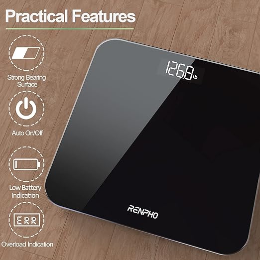 RENPHO Scale for Body Weight, Mechanical Bathroom Weighing Scale, Highly Accurate & Measures Weight up to 400 lb/180kg, Batteries Included, 10.2"/260mm, Black-Core 1S