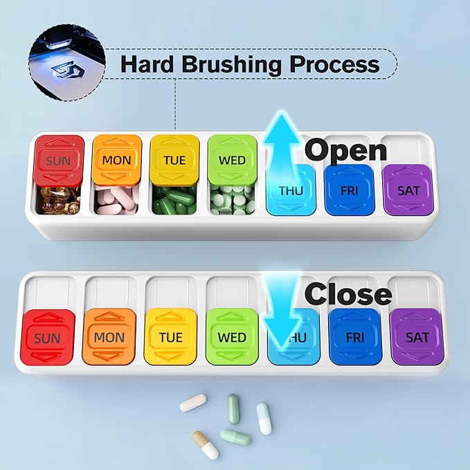 Restree Weekly Pill Organizer Once a Day, Daily Medicine Organizer with Slide-Lid, 7 Day Portable Travel Pill case, Vitamin & Supplement Organizer (White)