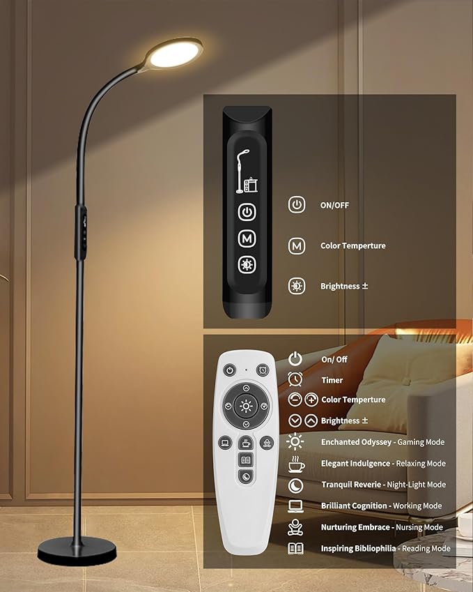 Aoife Light Therapy Floor Lamp, 11000 Lux Full Spectrum Sun Light Therapy Lamp, No UV Sunlight Lamp with 10 Color Temperatures and 10 Brightness Levels (Black)
