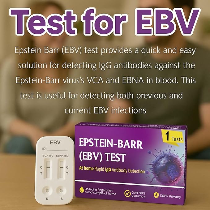 Epstein Barr (EBV) at-Home Test Kit | Detects IgG Response to VCA & EBNA | 15-Minute Rapid Result | Easy Fingerstick Sample