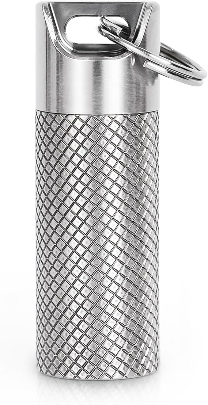 Pill case, Titanium Pill Box Keychain - 100% Waterproof Medicine Organizer, Keychain Pill Container for Emergency Pills, Outdoor Travel Camping