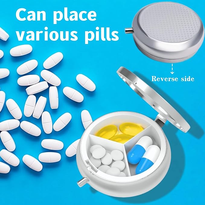 3 Compartment Travel Pill Case, Sealed Portable Pill Container for Pocket Purse, Mini Size Metal Pill Box, Three Times a Day Pill Organizer for Men, Women - The Black Cat in The Grass, Small