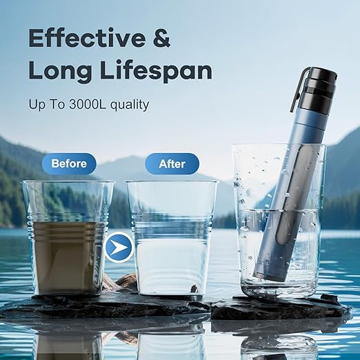 Water Filtration System with Transparent Window,Water Filter strow Survival for Outdoor & Camping Supplies | Ultralight, Portable, and Durable Emergency Water Purifier(4pc)