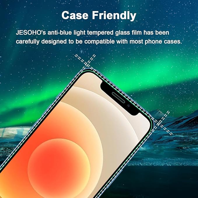Screen Protector for iPhone 12 Mini (5.4"),Eye Protection, HD Anti Blue Light Blocking Tempered Glass Film, No Bubble,Case Friendly, with Easy Installation Kit, 2 Pack
