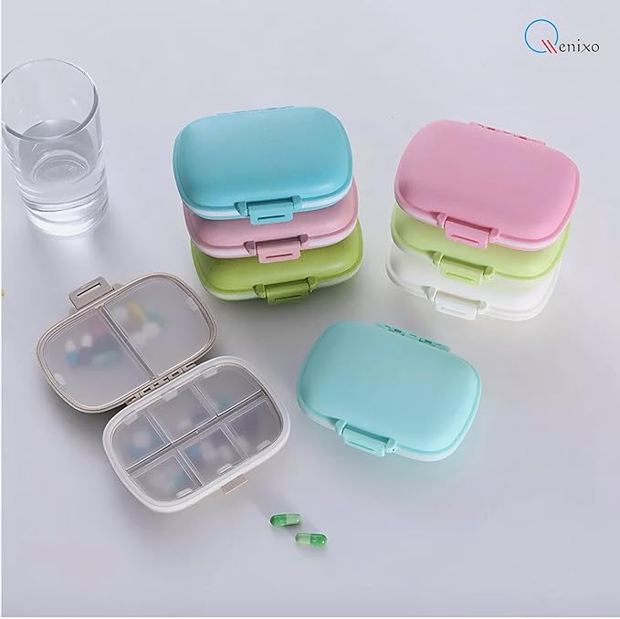 Qenixo® Travel Pill Organizer 8 Compartments Portable Pill Box Small Daily Pill Case Medicine Vitamin Container for Pocket Purse 8 Compartments Portable Pill Case Hold Vitamins, Cod Liver Oil