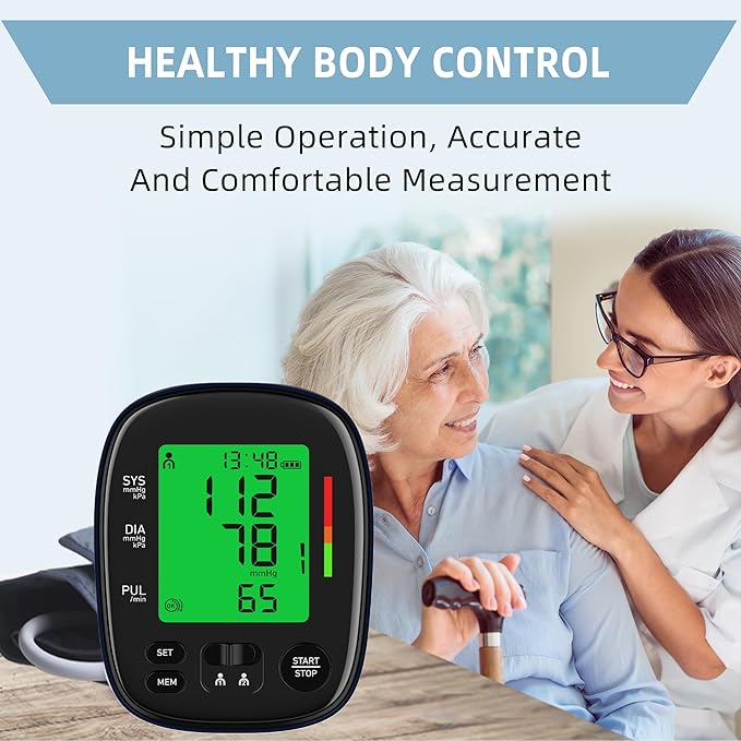 Automatic Upper Arm Blood Pressure Monitor, Dual User 2 x120 Memories Digital Blood Pressure Machine (8.7"-16.5") Cuff Size 4*AA Batteries & USB-C Cable, Irregular Heartbeat & Pulse Detection