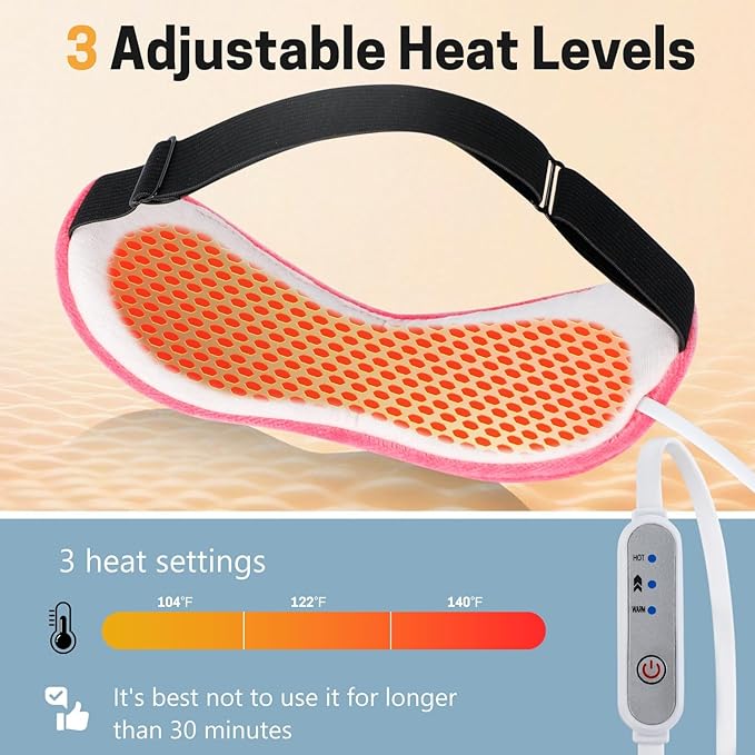 Heated Eye Mask, Graphene USB Warm Compress for Dry Eyes, Blepharitis, Stye and MGD Relief, 3 Temperature Levels with Washable Cover, Adjustable Strap
