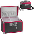 Large Medication Lock Box with Key (13.4"x7.6"x8.2") - Childproof Aluminum Medicine Storage Safe for Prescriptions & First Aid - Secure Portable Pill Organizer for Travel, Home (Black & Red)