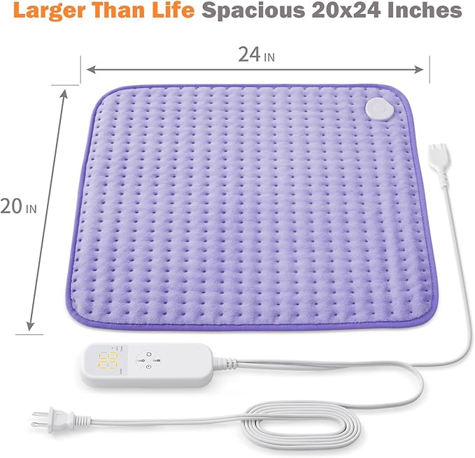 Ultra-Wide Microplush Heating Pad - 20"x24" Electric Heating Pad for Back, Neck, Shoulder Pain and Cramps - Moist Heat Option, Machine Washable, Auto-Off - Gifts for Women, Mom, Grandma, Wife