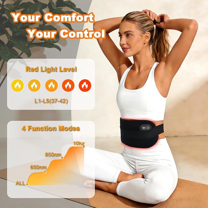 Red Light Therapy Pad for Body, 660nm & 850nm Light Therapy Wrap with Dual Straps, 5-Level Adjustable Heating for Back Waist Shoulder Knee,Portable Red Light Belt(Battery Powered Version）