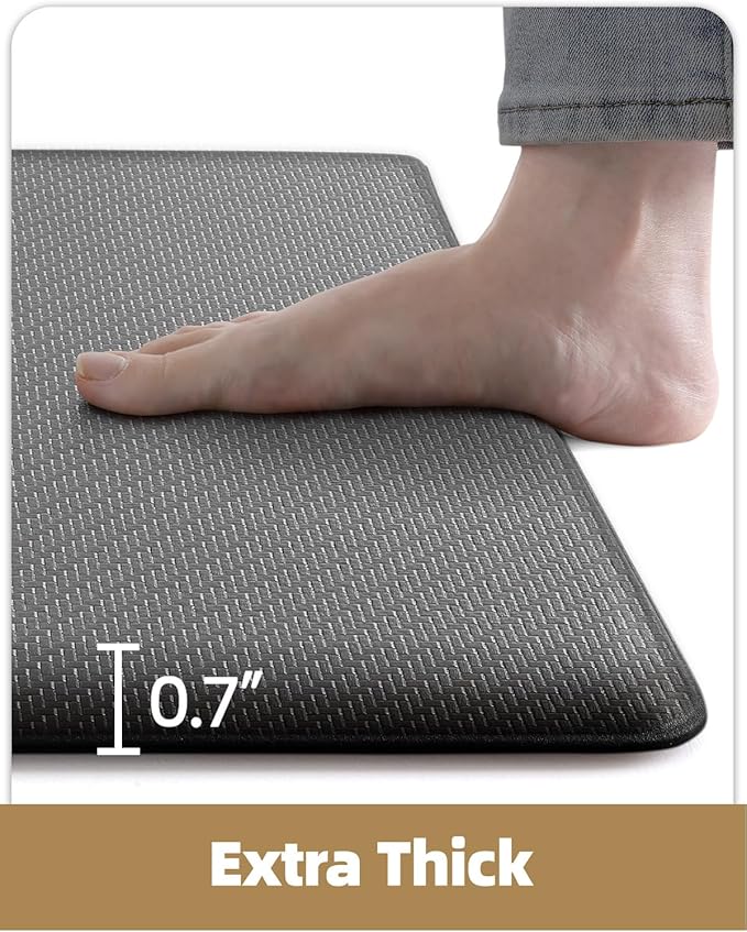 Color&Geometry 0.71" Extra Thick Anti Fatigue Cushion Kitchen Floor Mat,Easy Clean, Water & Oil Proof, Non Slip, Foam Padded Runner Rug for Front Sink,20"x 71" Grey (2.0 Version)