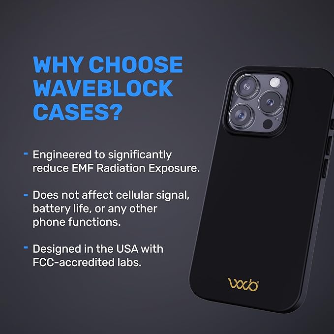 WAVEBLOCK EMF Protection Silicone iPhone Case, Radiation Blocker Cell Phone Case, 5G Shield Reduction, Lightweight, USA Patented and Tested in FCC Lab, iPhone 15 Pro Black