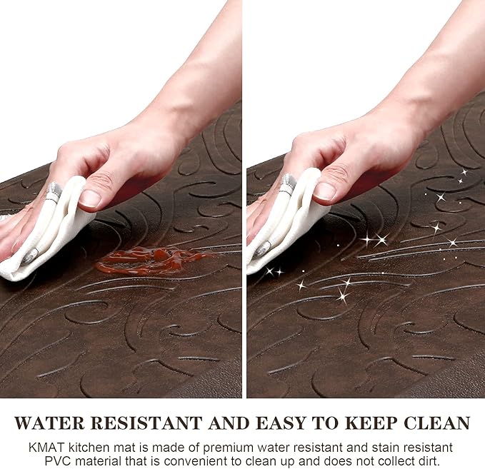 KMAT 2PCS Kitchen Mat Cushioned Anti-Fatigue Floor Mat,Waterproof Non-Slip Standing Mat,Ergonomic Comfort Floor Mat Rug for Home,Office,Sink,Laundry,Desk(17.3"x28"+17.3"x60",Brown)