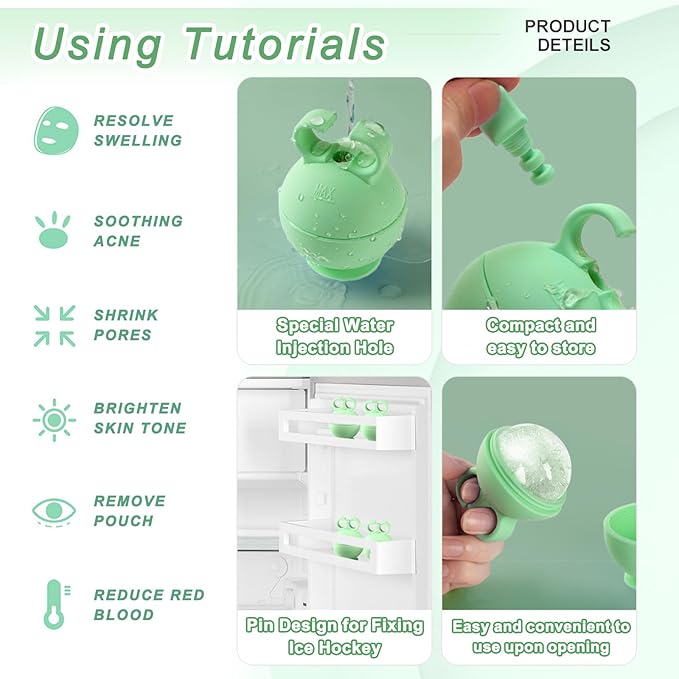 2 Pack Ice Roller for Face,Reusable Facial Ice Mold,Eliminate eye and face swelling，Ice Cube Roller for Face Neck Body and Eye，Ice Cube Roller Massager Gua Sha Tool（pink+green）