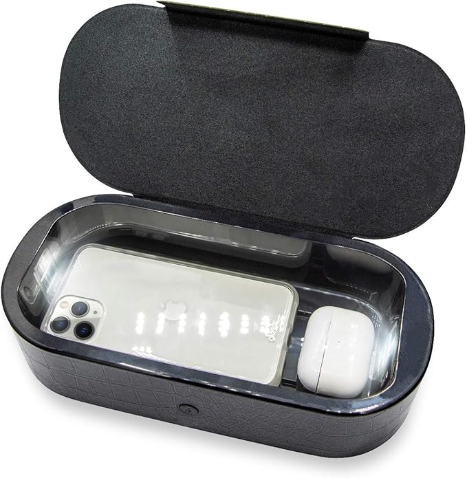 Sonix Beyond UV+O3 Sanitizer Box and Universal Charger UV and Ozone Disinfector for Phone, Mask, Makeup Brush, Nail Tool (Black Croc)