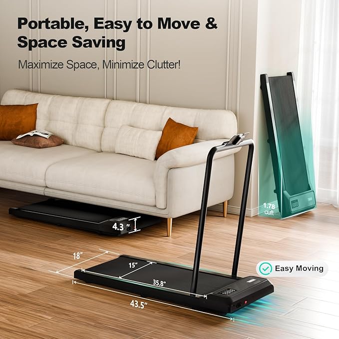 Walking Pad Treadmill, 3 in 1 Under Desk Treadmill for Home Office w/2.5HP Motor/4.0MPH/45dB, Walking Pad w/Safety Handle/Remote/LED Display, Portable Treadmills Supports Up to 300lbs