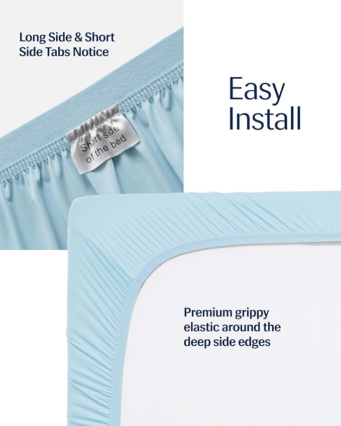 REST® Evercool®+ Fitted Sheet, Twin Size, Light Blue, 13" Deep (up to 15’’), Breathable Bedding for Hot Sleeper and Night Sweats, Bed Sheet with Ionic+ Self-Cleaning Silver Yarn for Sensitive Skin