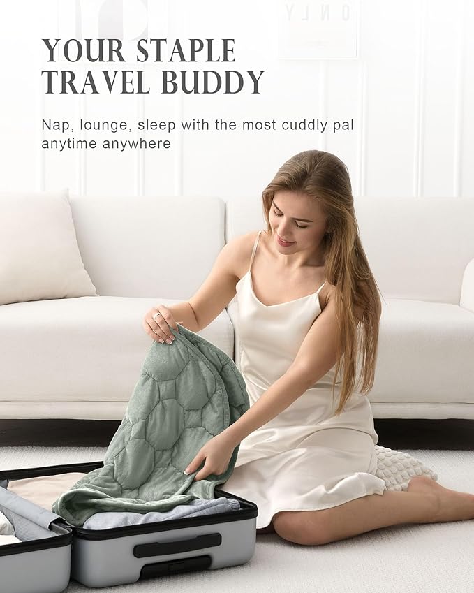 Weighted Lap Blanket 7lbs, Cozy Luxury Crystal Velvet Weighted Blanket for Adults, Small Weighted Blanket for Relaxation, Sleeping, Travel, Sage Green, 29" x 24"