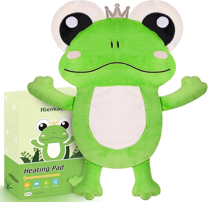 Microwave Heating Pad for Period & Cramps Pain Relief, Cute 16 × 12.6'' Microwavable Menstrual Cramp Relief Heating Pad Stuffed Animal, Moist Microwave Heat Pad with Washable Cover - Frog
