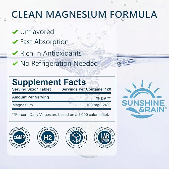 Molecular Hydrogen (H2) Tablets with Magnesium – 12 PPM Hydrogen Water Tablet for Drinking Water, Antioxidant-Rich, Supports Cellular Health, Recovery & Cognitive Function – Unflavored, 120 Tablets