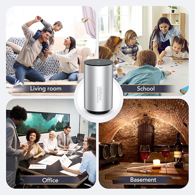 Life Basis Radon Detector for Home Basement, Smart Radon Monitor Fast Capture of Fluctuating Levels, Radon Tester Short & Long-Term Monitoring with Notifications - Connected Mobile App & WiFi