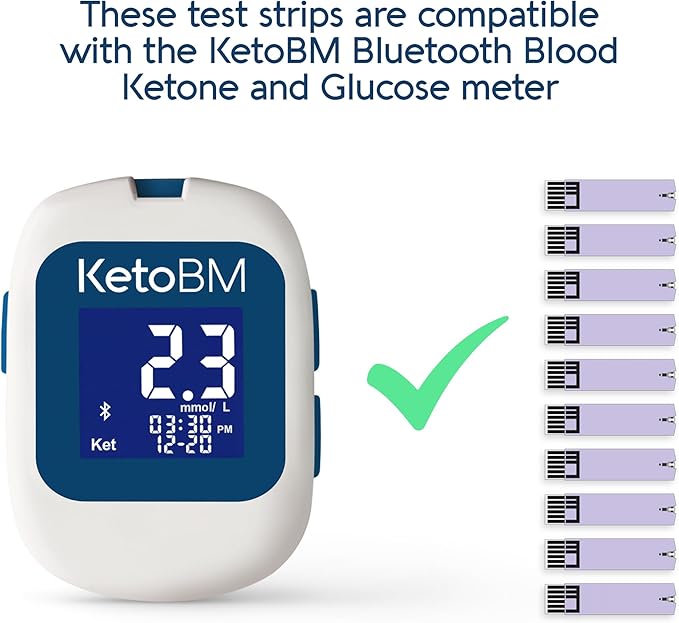 KetoBM Blood Ketone Test Strips for Dual Bluetooth Ketone & Glucose Meter, 50pk