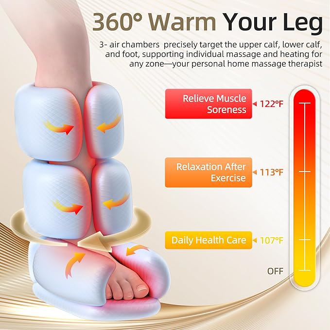 YINGGG Leg Compression Massager with Heat, Foot & Calf Massager Boots for Circulation and Pain Relief, Professional Sequential Compression Boots with 6 Modes, 6 Intensities, 3 Heat-M
