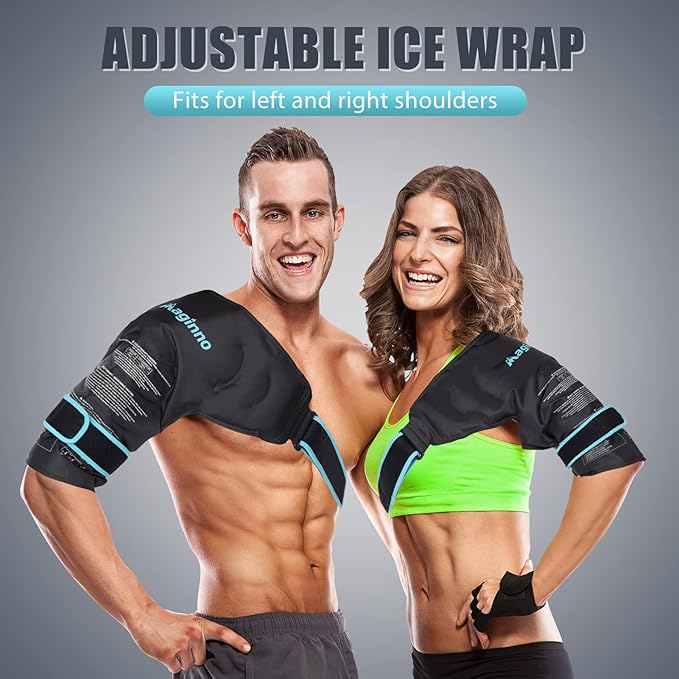 Shoulder Ice Packs for Injuries Reusable, Heat or Cold Therapy Compression Wrap Flexible Ice Gel Pack for Left Right Shoulder Injuries, Surgery, Rotator Cuff Injuries, Black