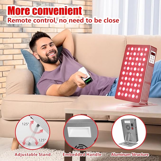 Red Light Therapy Panel Device, 630-850nm 5 Wavelengths Red & Near Infrared Light Therapy, Touch Screen LED Light Therapy Lamp, 60 LEDs, Adjustable Brightness, Pulse & Mode