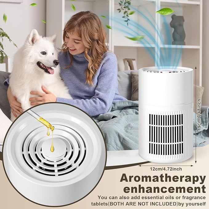 Blosssound Small Portable Air Purifiers for Dorm Room Pet Bedroom Office Home with 3-in-1 Filter Fragrance Box White Mini Air Purifier Quiet Sleep for Desk Allergies Smoke Pet Dander Hair Dust