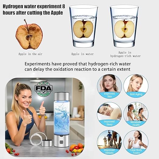 Hydrogen Water Bottle Generator – 460ml Portable Rechargeable Ionizer Machine with Advanced SPE PEM Technology, Up to 3200+ PPB High Concentration for Home, Office & Travel