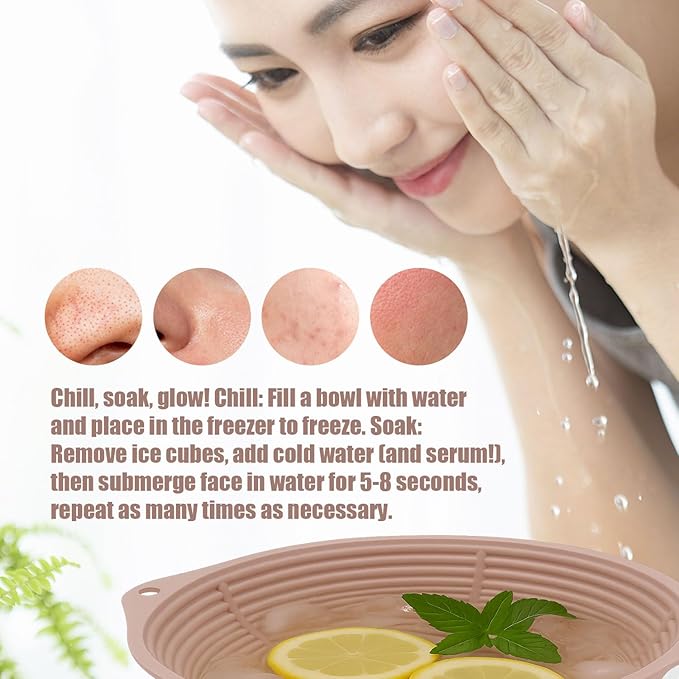 Foldable Silicone Face Ice Bath Bowl with Ice Grid, Portable Reusable Cold Plunge Washbasin for Home Travel Skin Tightening Pore Shrinking Glowing Skin(Pink)