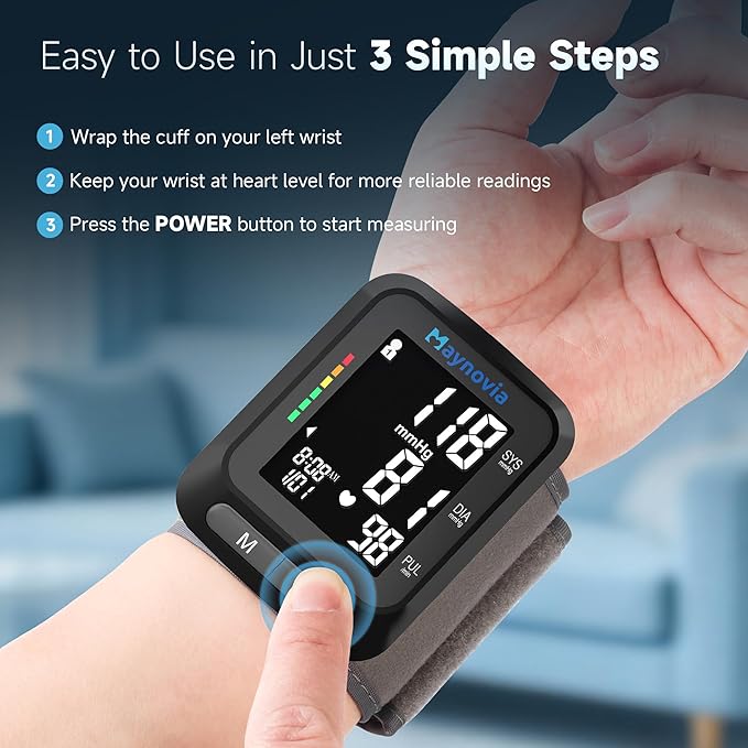 Wrist Blood Pressure Monitor, Blood Pressure Cuff Wrist for Home Use, Automatic Digital BP Monitor with Large Backlit Display, 2 User 120 Memory, Adjustable 5.3"-8.5" Cuff