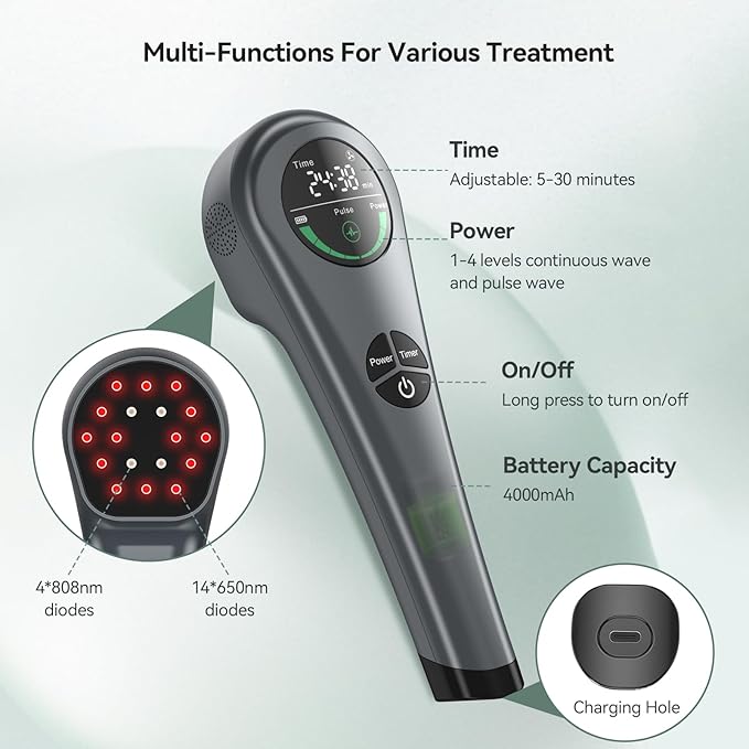 Handheld Red Light Therapy with Stand,Near Infrared Light Therapy Devices for Pain Relief Joint and Muscle Pain for Pets(4 * 808nm+14 * 650nm)