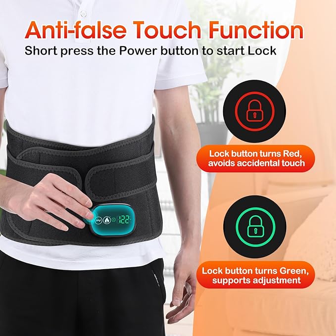Electric Heating Massage Pad for Back, XL Heated Waist Belt Wrap with 3 Fast Heating and Vibration Massage Modes, FSA Eligible, 5000mAh Battery Operated Heat Pad for Back, Waist, Lumbar, Abdomen