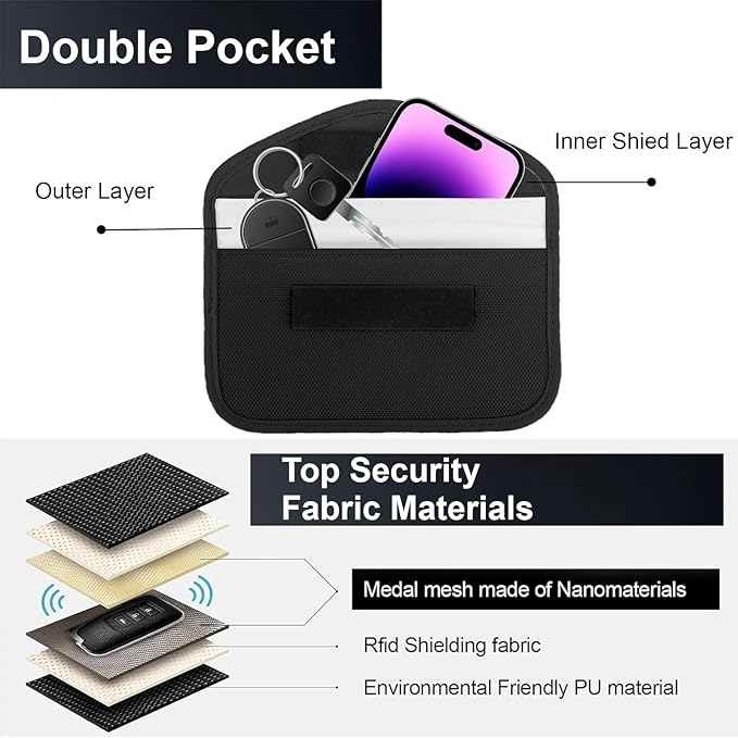 ONEVER Faraday Bags for Car Keys and Cell Phone, RFID Signal Blocking Key Pouch Wallet Anti-Tracking Anti Theft Car Protection Signal Jammer WiFi GSM LTE NFC RFID GPS Blocker