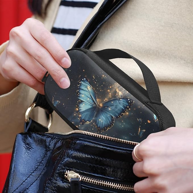 Blue Butterfly Insulin Cooler Travel Case with Side Handle Diabetic Insulated Organizer Portable Cooling Bag for Insulin Pen and Medication Diabetic Supplies