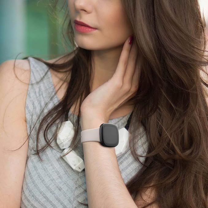 AK Silicone Bands Compatible With Fitbit Versa 4, Sense 2 for Women Men - Soft Replacement Straps for Versa 3, Sense Smart Watch (Starlight)