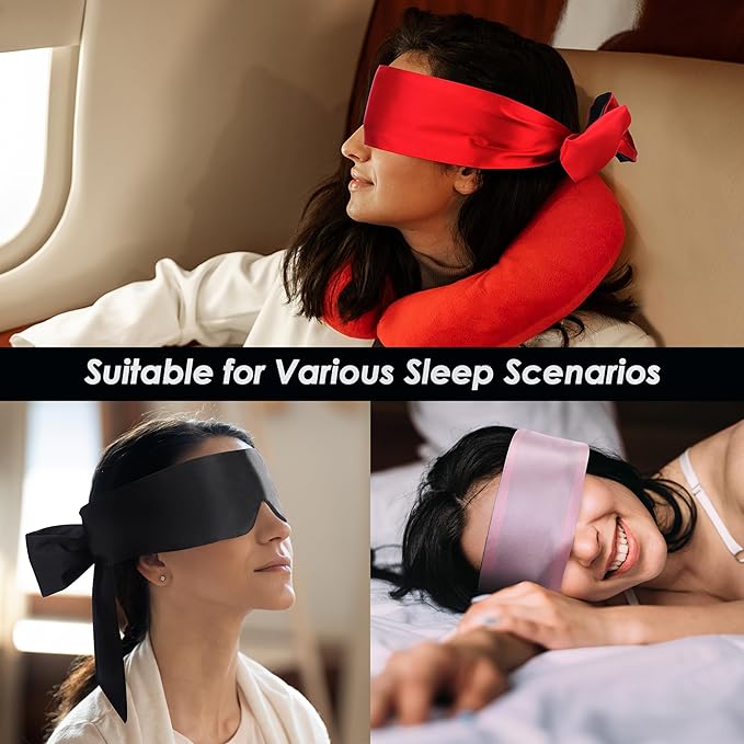 FRESHME Satin Eye Mask for Sleeping - Soft Eye Mask Adjustable Eye Shade Comfy Satin Eye Cover for Women Men Night Travel Nap Meditation Valentine's Day Gift Sleep Companion 160cm/63in Black and Red