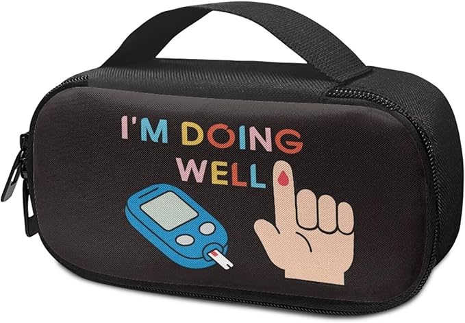 Rnyleeg Black Insulin Cooler Travel Case Funny Design Diabetics Bag Ensure Diabetes Care Diabetic Supplies Storage Bag for Home Travel-I'm Doing Well