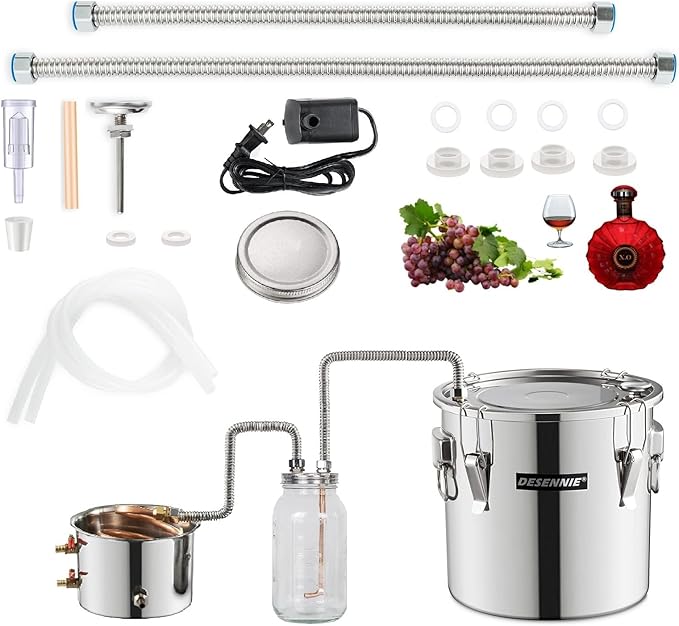 Shine Still Alcohol Distiller 5 Gallon with Stainless Steel Pot Glass Thumper Keg Copper Coil Thermometer Water Pump Home Brewing Kit for Wine Making Whisky Brandy Vodka
