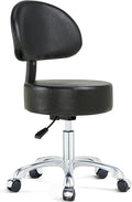 Round Chair with Back,Thick Sturdy Padding,Swivel Rolling Stool,Adjustable Stool with Wheels (with Back, Black)