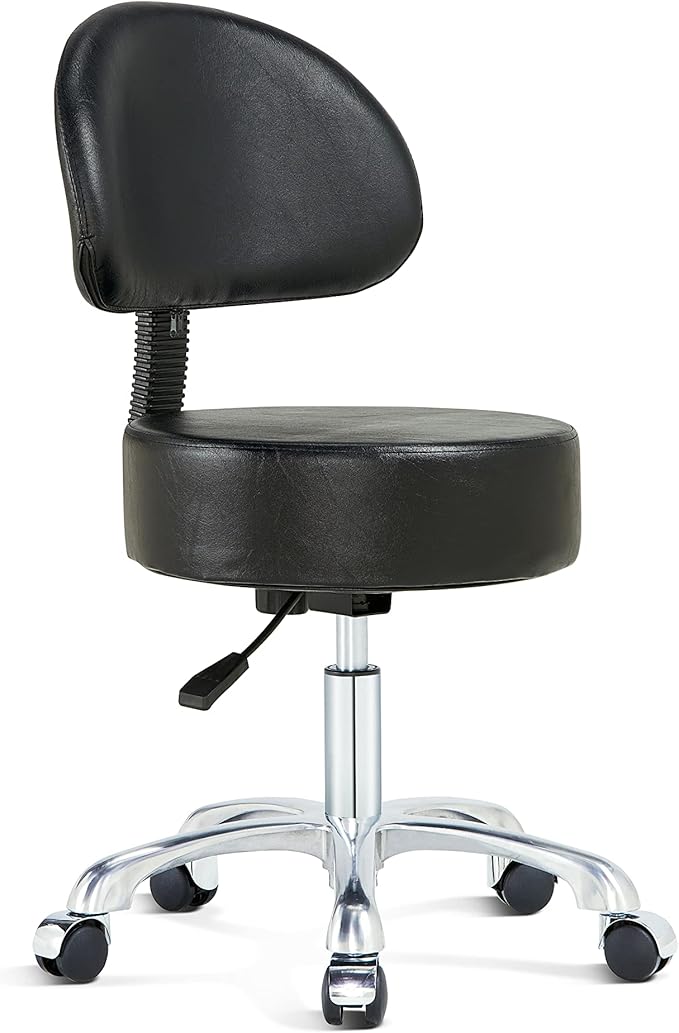 Round Chair with Back,Thick Sturdy Padding,Swivel Rolling Stool,Adjustable Stool with Wheels (with Back, Black)